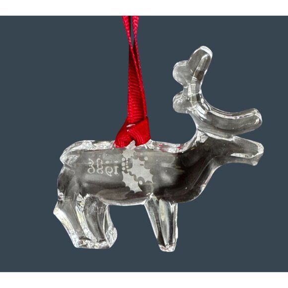 Orrefors Scandinavian Crystal Reindeer Christmas Ornament Clear 1986 With Box 3" - Picture 5 of 6